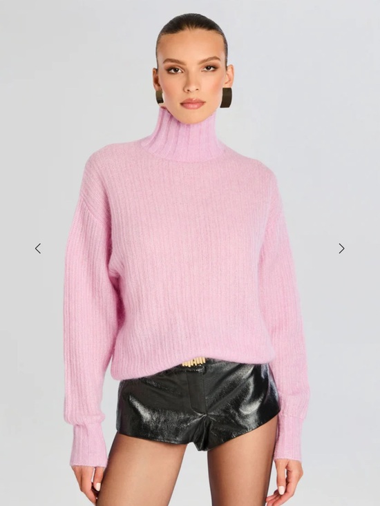 Retrofete Sweaters - Retrofete Soft Wool and Mohair Ribbed Turtleneck Sweater in Light Pink